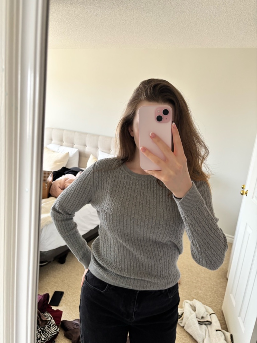 Tommy Hilfiger Gray Cable Knit Crewneck Sweater